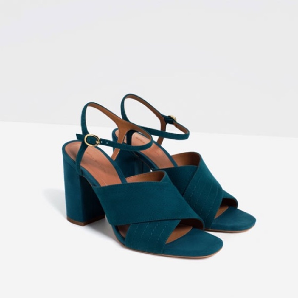 ZARA CROSSOVER SUEDE LEATHER SANDAL HEELS ANKLE STRAP BRAND NEW WITH TAGS - Picture 2 of 5